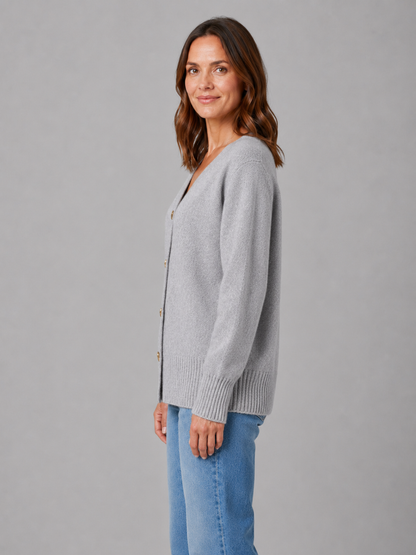Women's Heart Button V-Neck Knit Cardigan - Gray