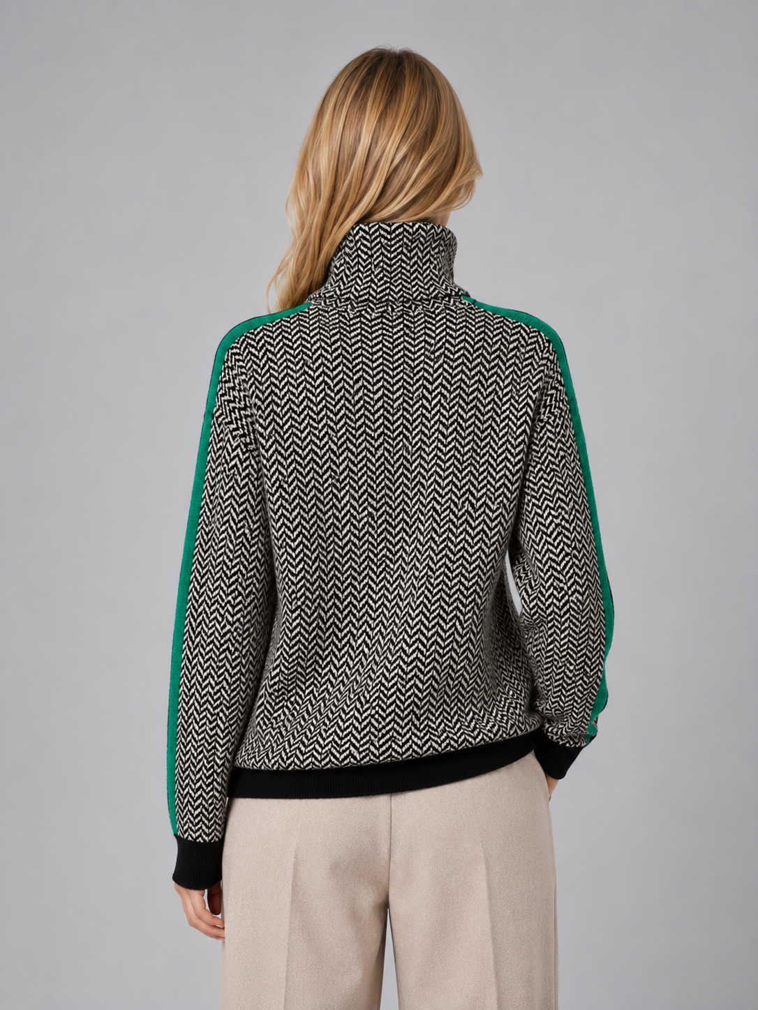 Women's Herringbone Knit Turtleneck Sweater - Green