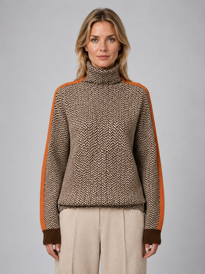 Women's Herringbone Knit Turtleneck Sweater - Orange