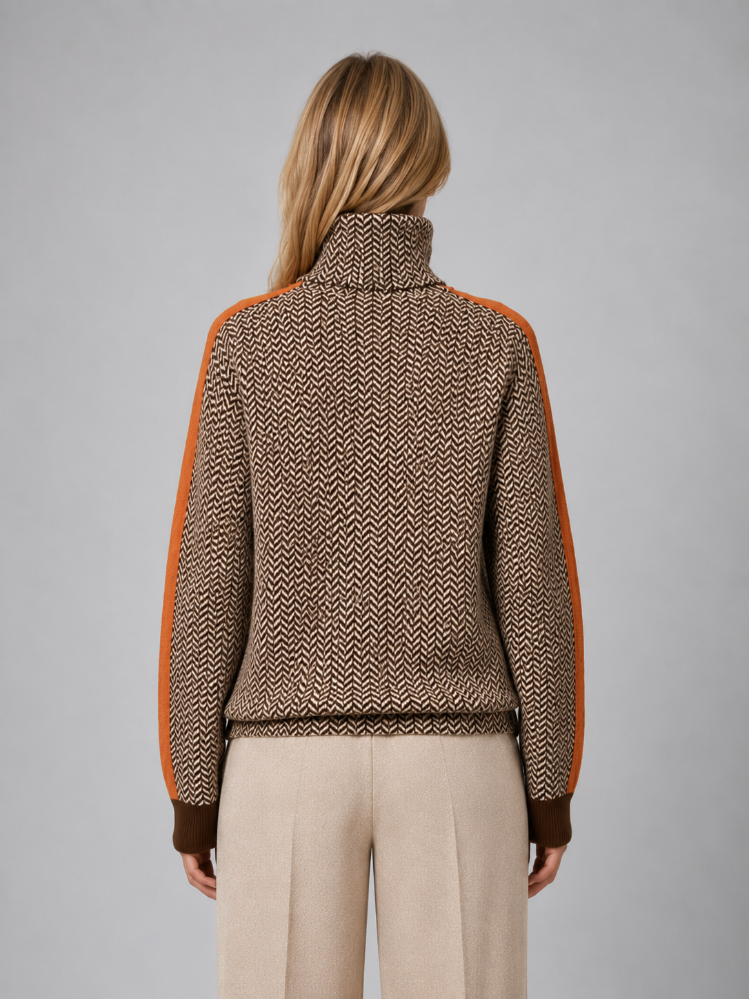 Women's Herringbone Knit Turtleneck Sweater - Orange