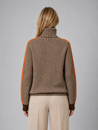 Women's Herringbone Knit Turtleneck Sweater - Orange