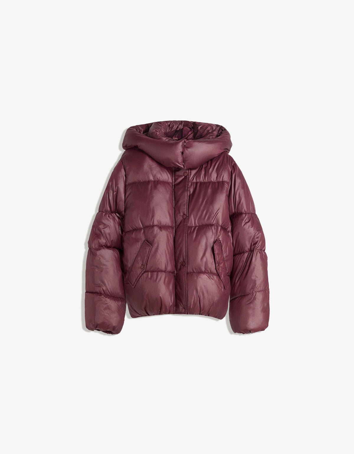 Women's High Shine Puffer Jacket - Burgundy