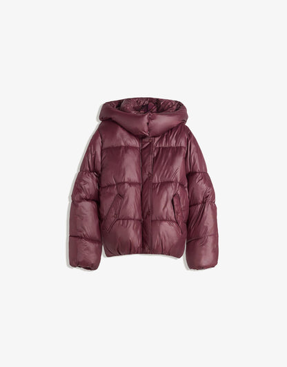 Women's High Shine Puffer Jacket - Burgundy