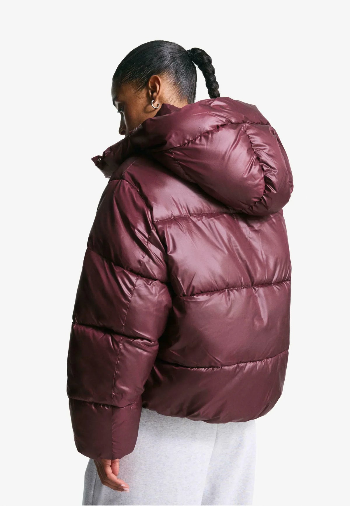 Women's High Shine Puffer Jacket - Burgundy