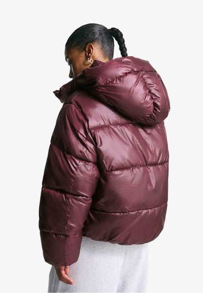 Women's High Shine Puffer Jacket - Burgundy
