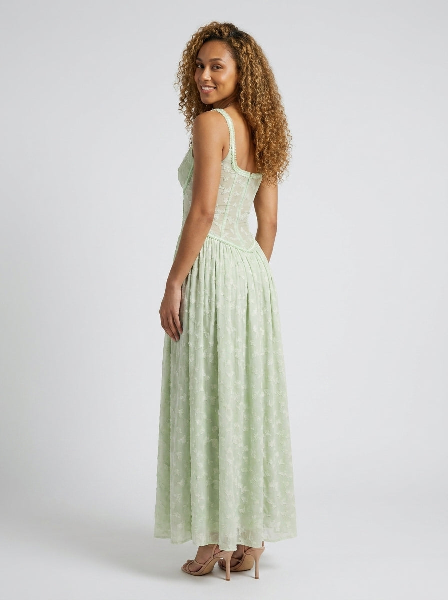 Women's High Slit Corset-Style Bodice Maxi Dress - Mint Green