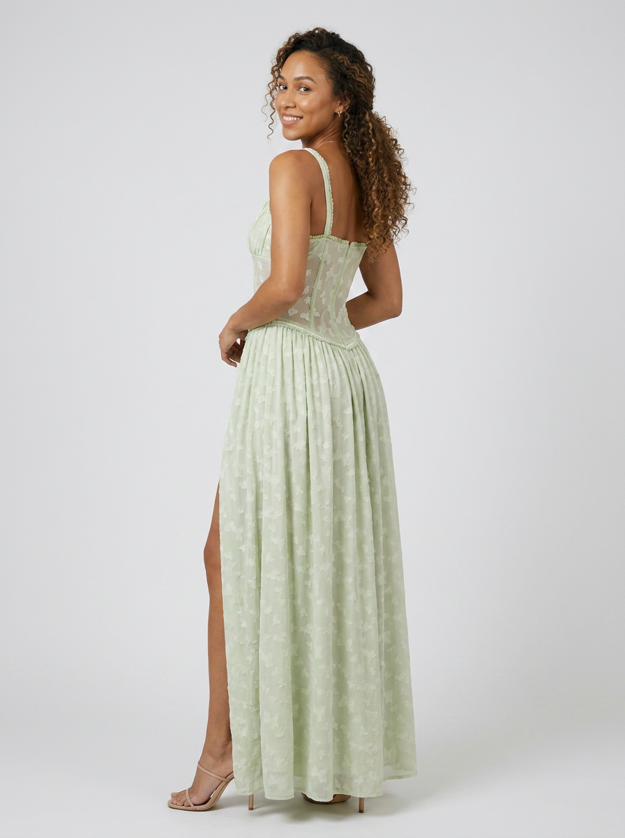 Women's High Slit Corset-Style Bodice Maxi Dress - Mint Green