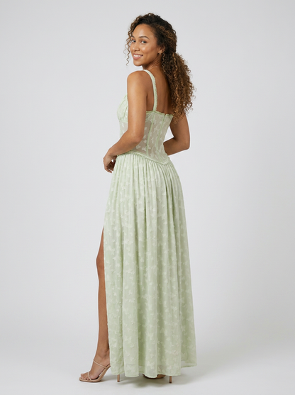 Women's High Slit Corset-Style Bodice Maxi Dress - Mint Green