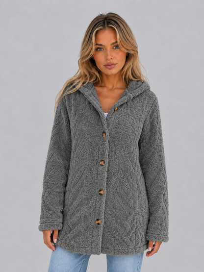 Women's Hooded Fleece Button-Front Cardigan - Dark Gray