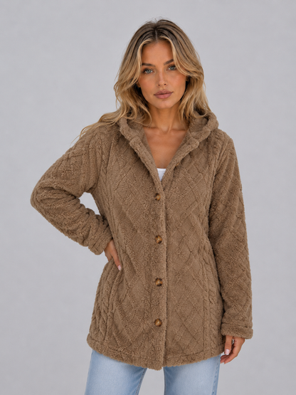 Women's Hooded Fleece Button-Front Cardigan - Mocha