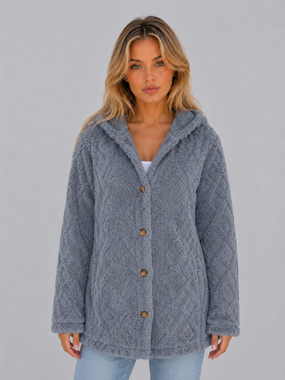 Women's Hooded Fleece Button-Front Cardigan - Steel Blue