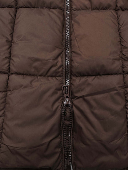 Women's Hooded Long Puffer Coat with a Drawstring Waist - Brown