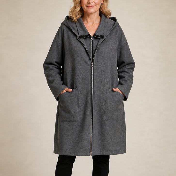 Women's Hooded Mid-Length Relaxed Coat - Gray