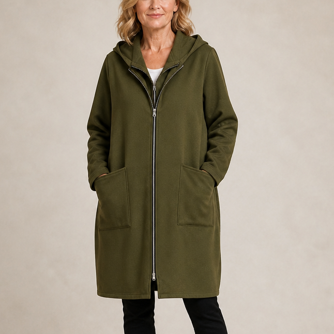 Women's Hooded Mid-Length Relaxed Coat - Green