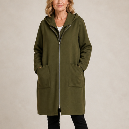 Women's Hooded Mid-Length Relaxed Coat - Green
