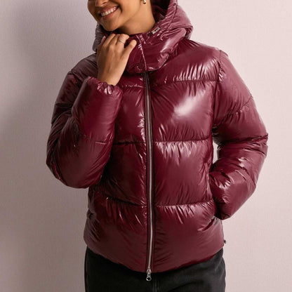 Women's Hooded Quilted Lightweight Puffer Jacket - Burgundy