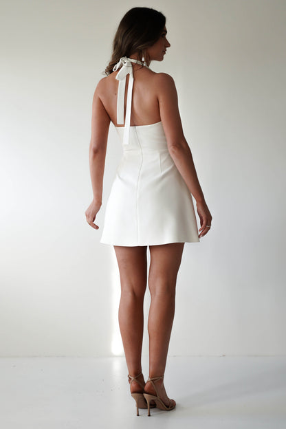 Women's Ivory Halter Mini Dress - Ivory
