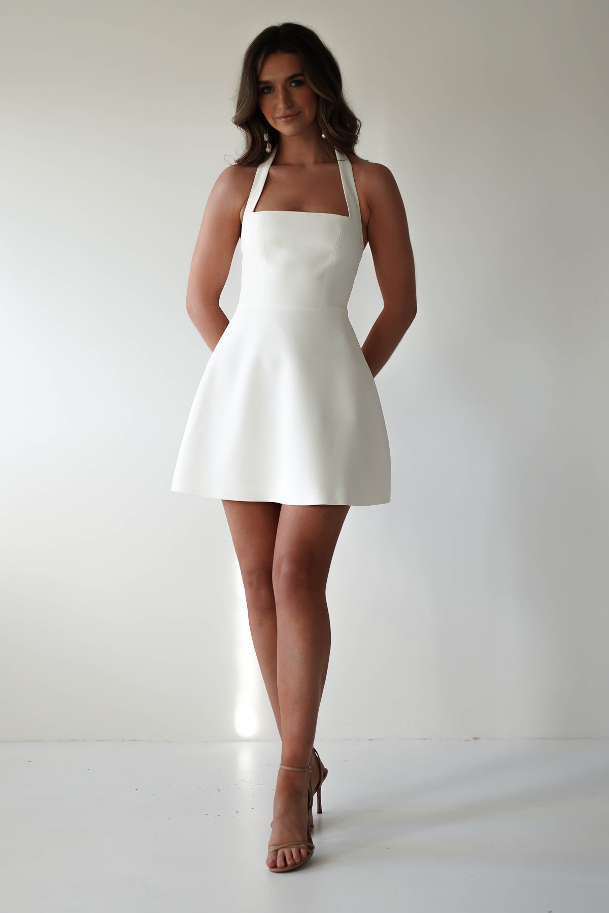 Women's Ivory Halter Mini Dress - Ivory