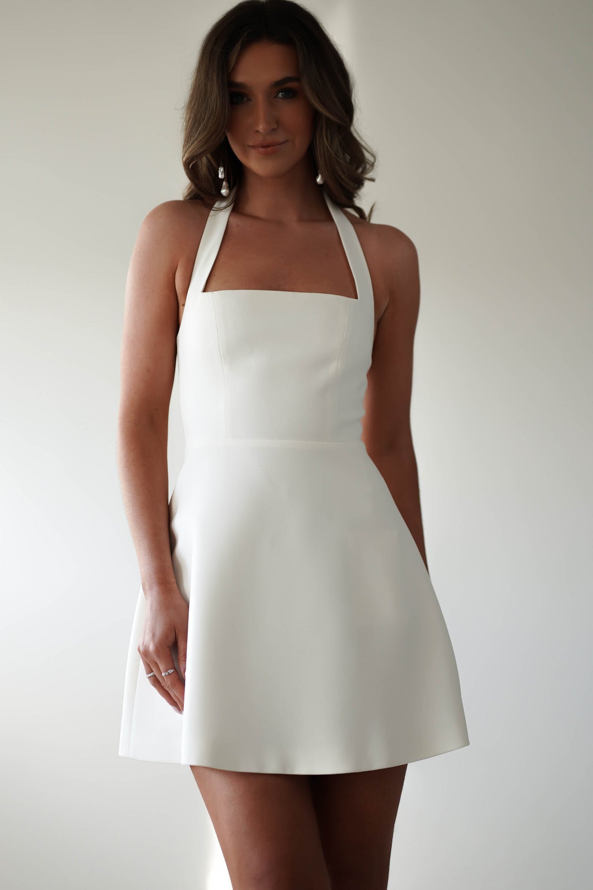 Women's Ivory Halter Mini Dress - Ivory