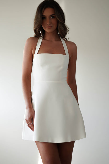 Women's Ivory Halter Mini Dress - Ivory