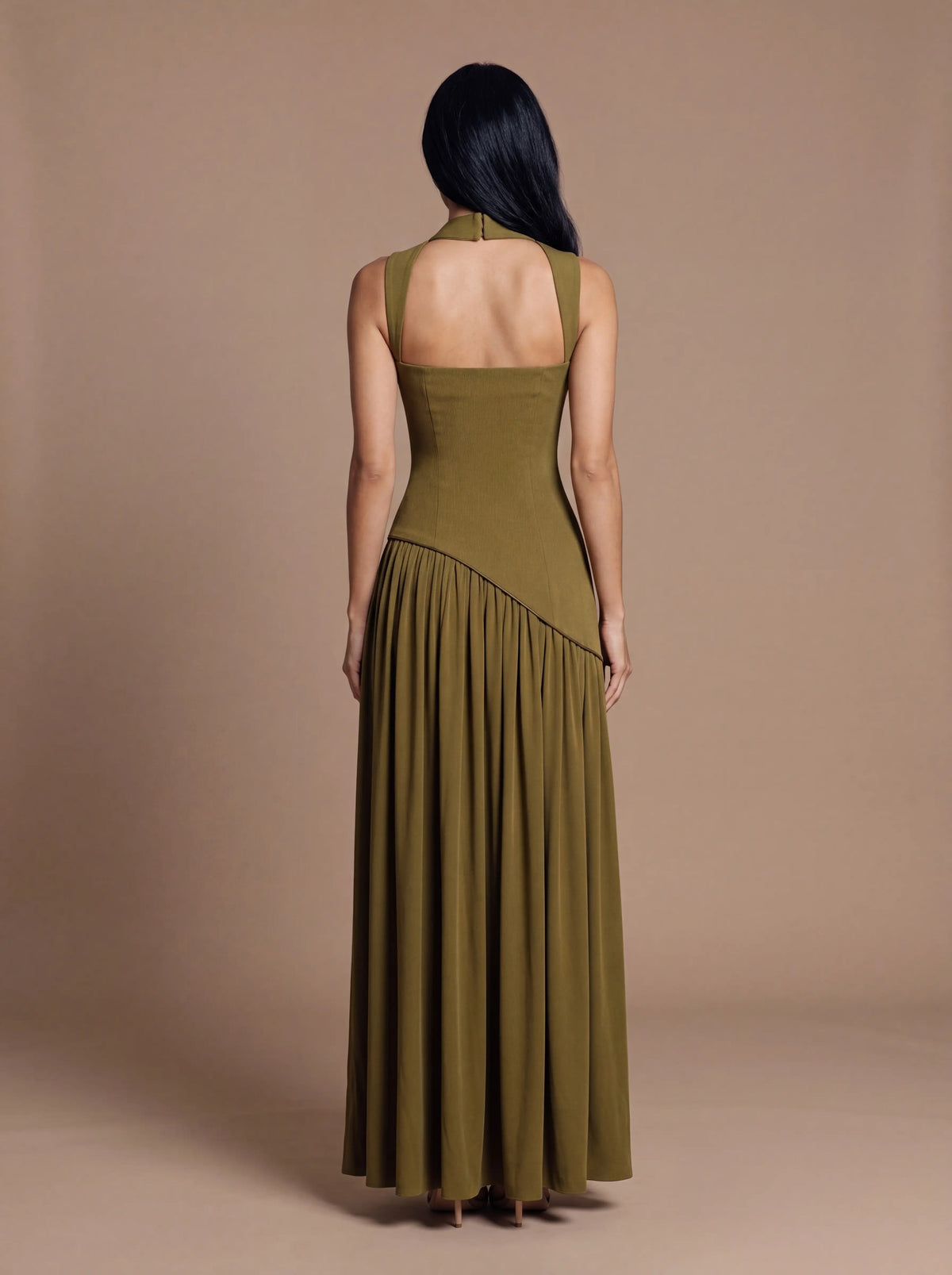 Women's Keyhole Cutout Lace-Up Maxi Dress - Deep Olive