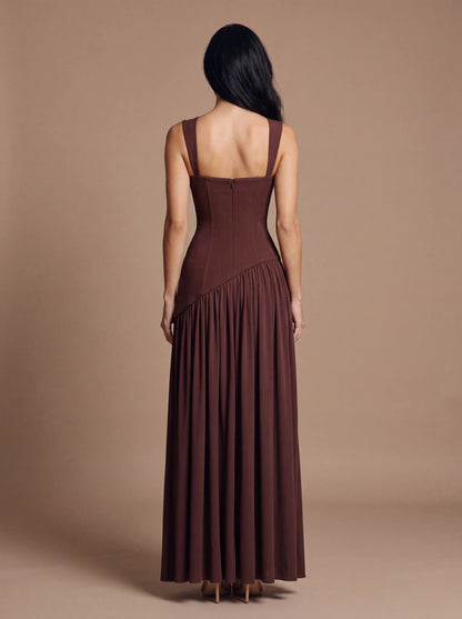 Women's Keyhole Cutout Lace-Up Maxi Dress - Plum Brown