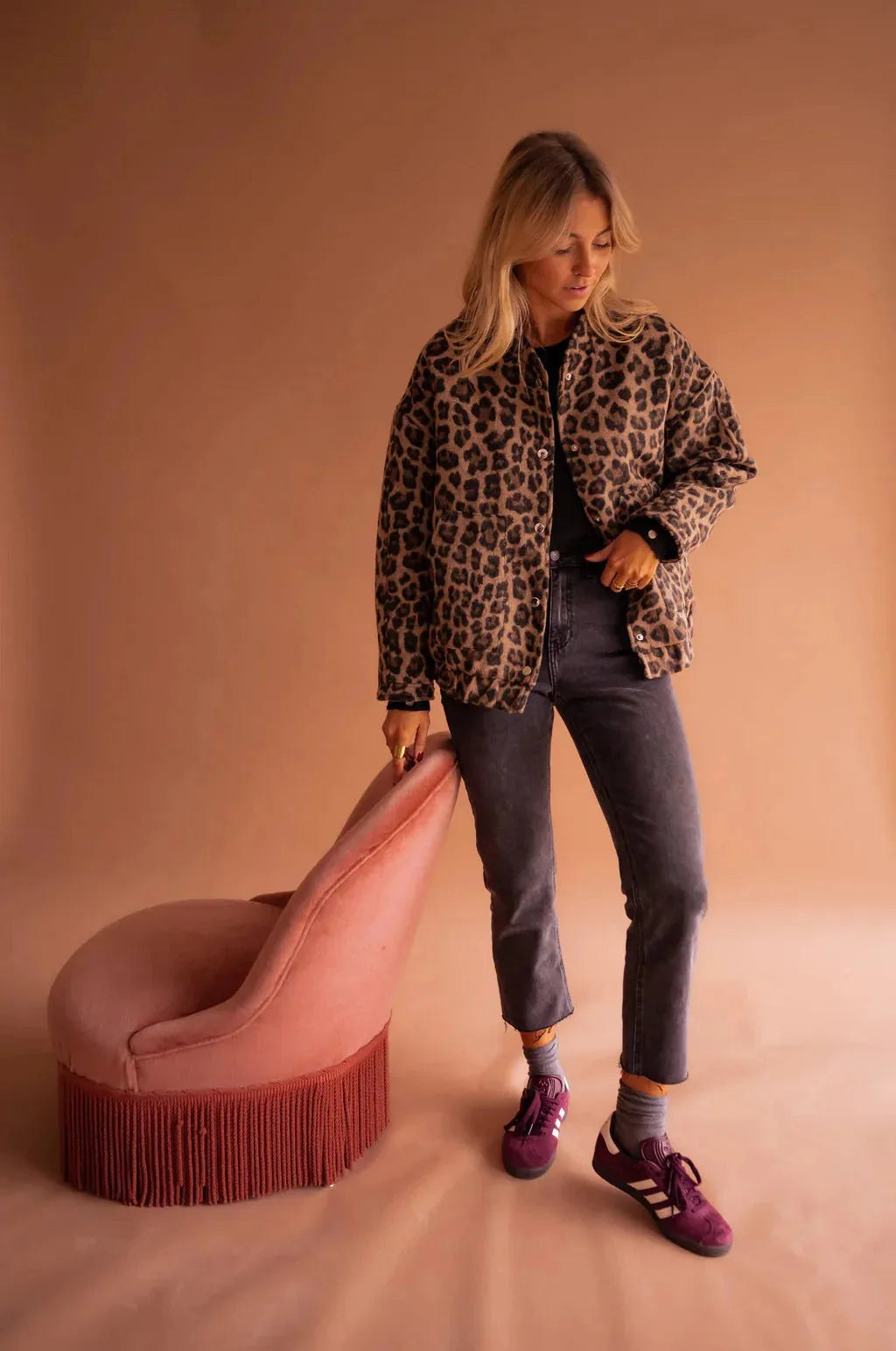 Women's Leopard Print Button-Up Pocket Jacket - Leopard