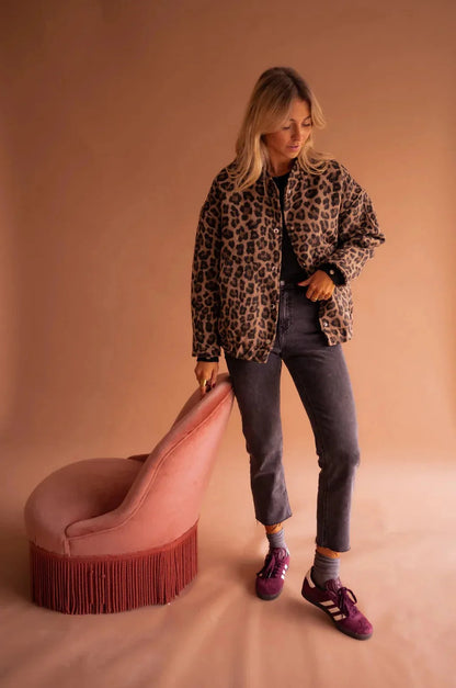 Women's Leopard Print Button-Up Pocket Jacket - Leopard