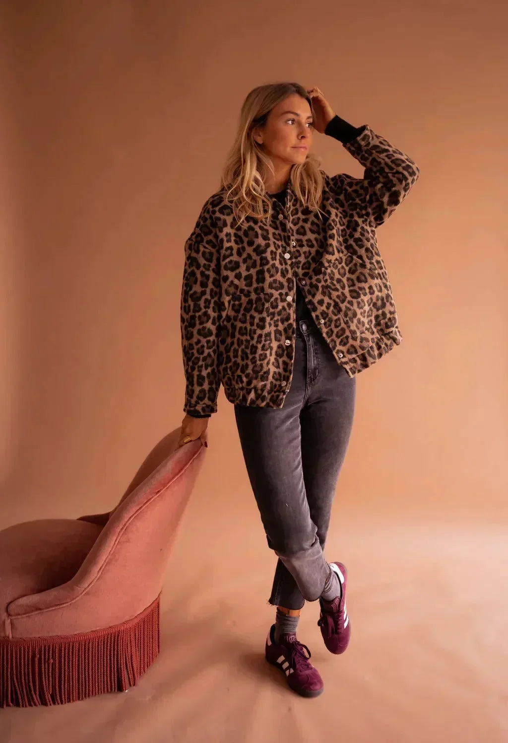 Women's Leopard Print Button-Up Pocket Jacket - Leopard