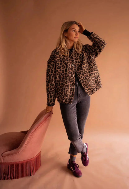 Women's Leopard Print Button-Up Pocket Jacket - Leopard