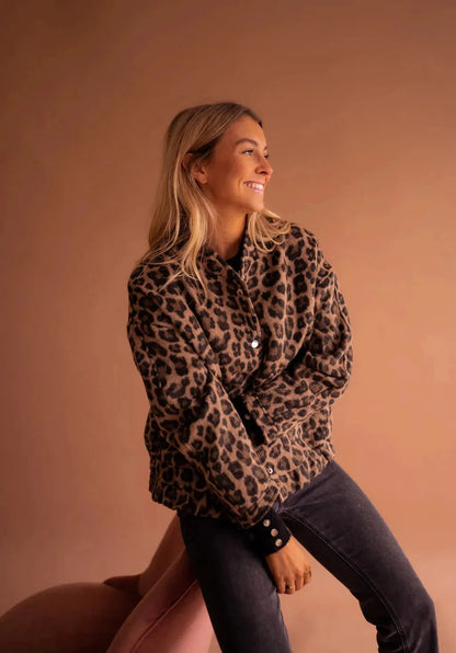 Women's Leopard Print Button-Up Pocket Jacket - Leopard