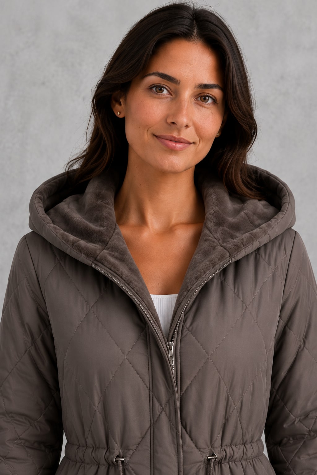 Women's Longline Faux Fur Collar Puffer Coat - Taupe