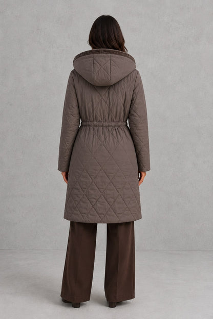 Women's Longline Faux Fur Collar Puffer Coat - Taupe