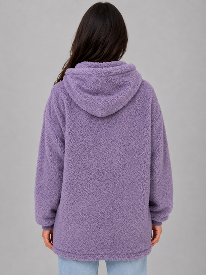 Women's Longline Hooded Teddy Cardigan - Lilac