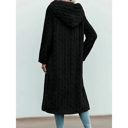 Women's Longline Open-Front Hooded Coat - Black