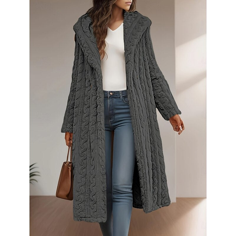 Women's Longline Open-Front Hooded Coat - Gray