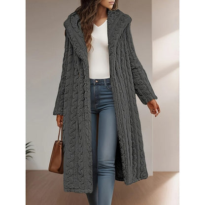 Women's Longline Open-Front Hooded Coat - Gray