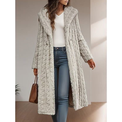 Women's Longline Open-Front Hooded Coat - Oatmeal