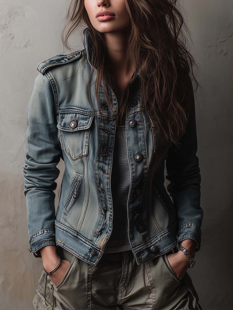 Women's Military Utility Blue Jacket - Blue