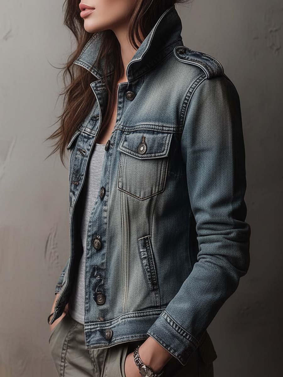 Women's Military Utility Blue Jacket - Blue