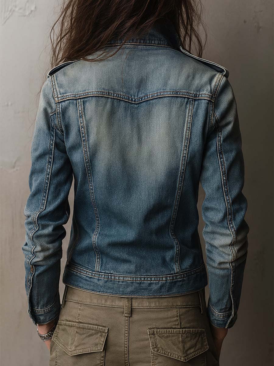 Women's Military Utility Blue Jacket - Blue