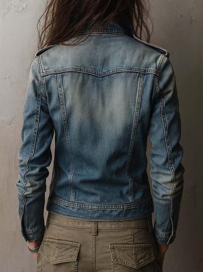 Women's Military Utility Blue Jacket - Blue