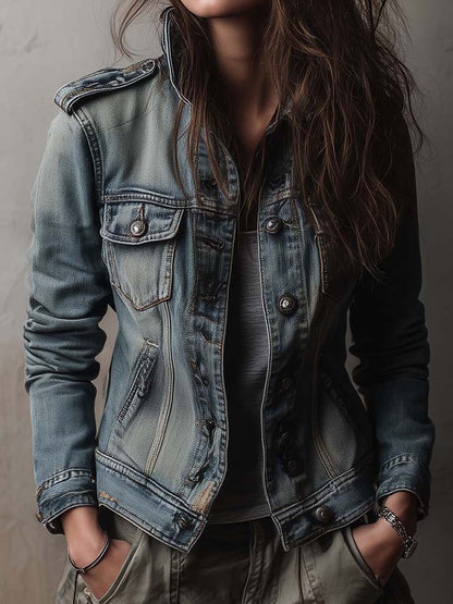 Women's Military Utility Blue Jacket - Blue