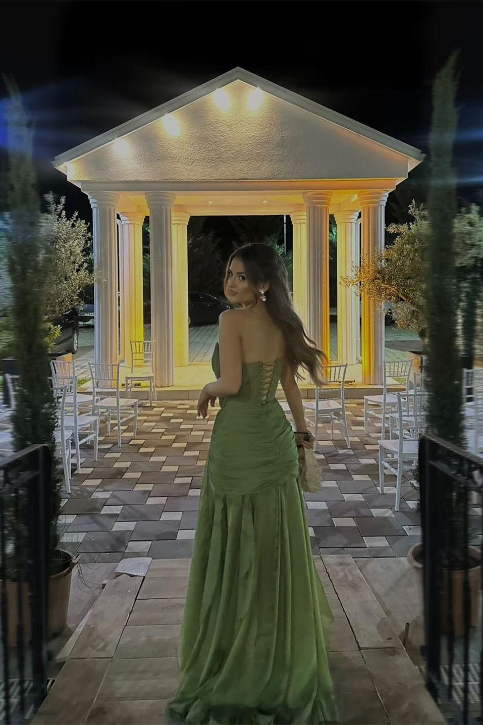 Women's Moss Green Ruched Chiffon Floor-Length Prom Dress - Moss Green