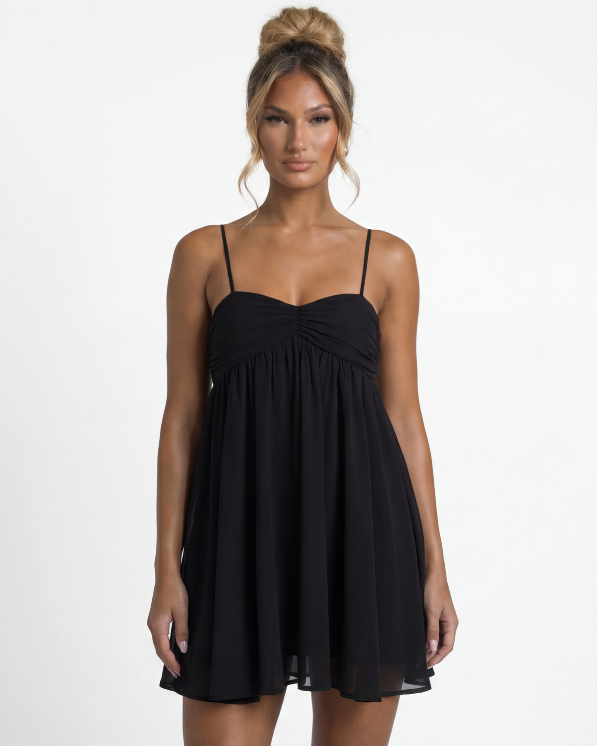 Women's Night Out Ruched Sweetheart Babydoll Mini Dress - Black