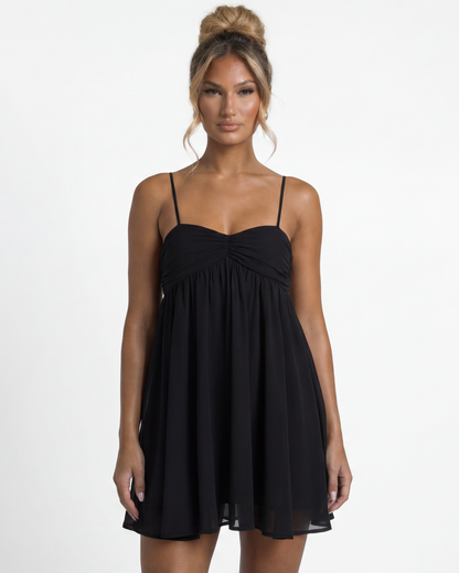 Women's Night Out Ruched Sweetheart Babydoll Mini Dress - Black