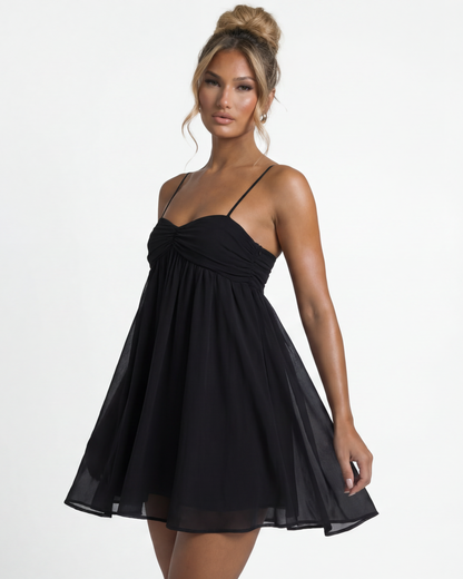 Women's Night Out Ruched Sweetheart Babydoll Mini Dress - Black