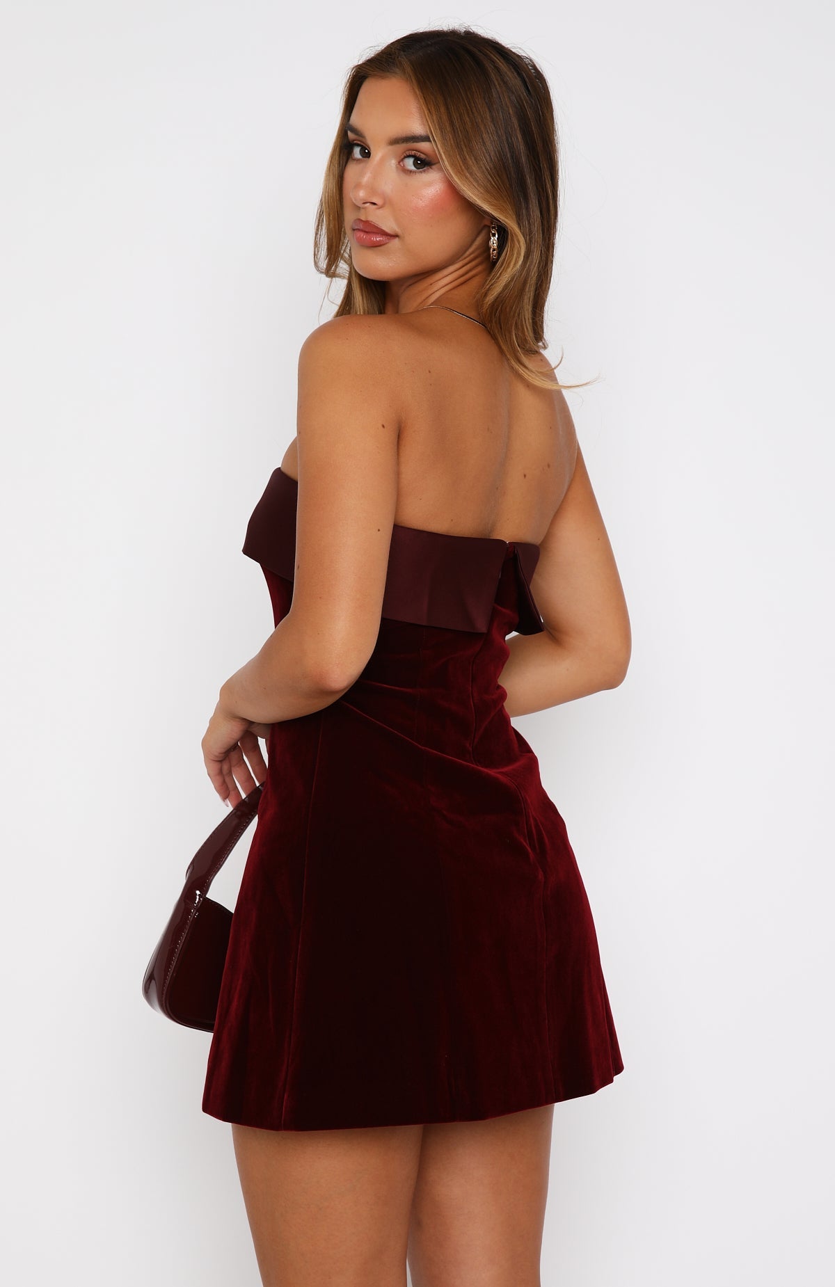 Women's Night Out Strapless Bandeau Mini Dress - Wine Red