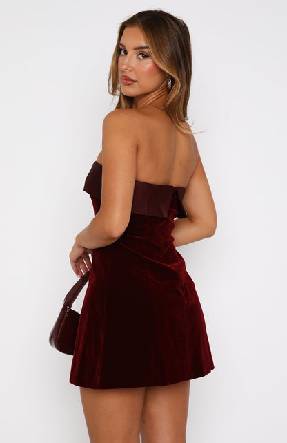 Women's Night Out Strapless Bandeau Mini Dress - Wine Red