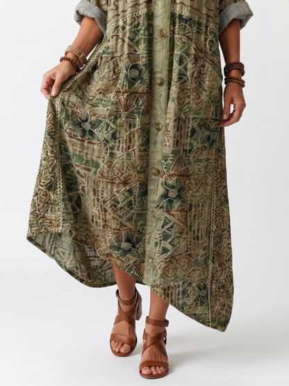 Women's Olive Floral Button-Front Maxi Dress - Olive Green Floral